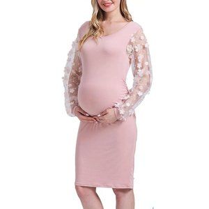 Expiro Floral Mesh Bishop Maternity Dress for Baby Shower Photoshoot...